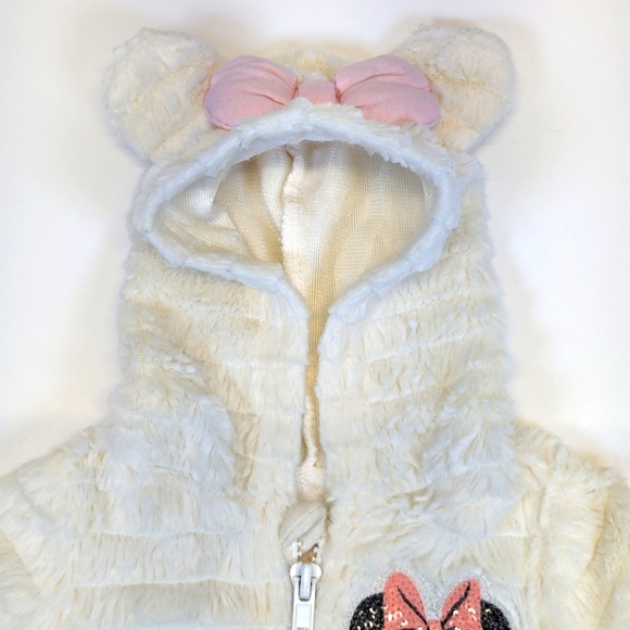 Disney Baby - Soft Minnie Mouse Fluffy Zip Hoodie with Ears and Pink Bow - Picture 3 of 6